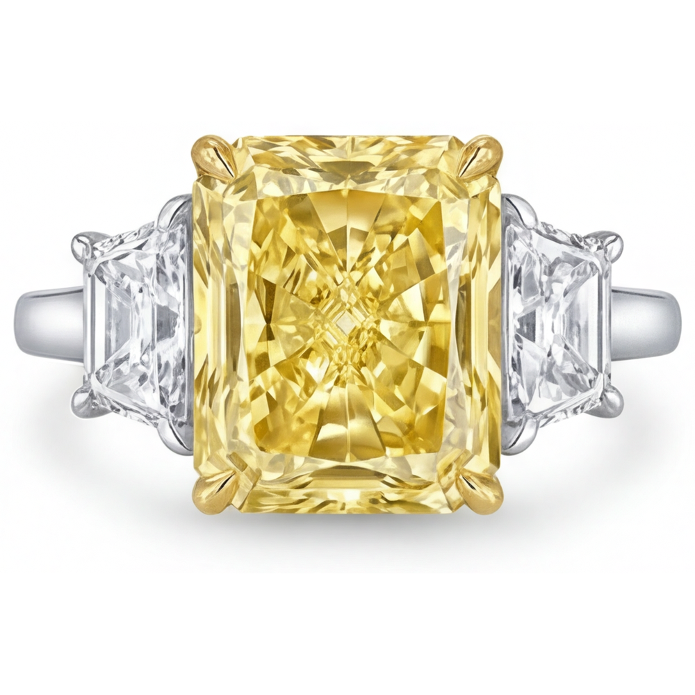 Radiant Diamant Jaune Fancy bague en Or Bicolore 14 Carats – vue principale