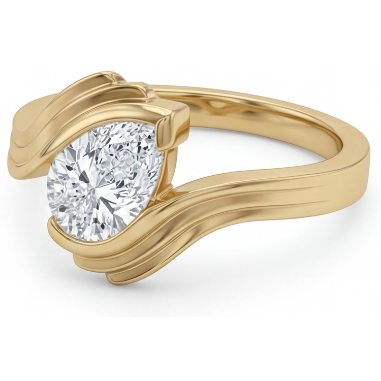 Diamant Taille Poire Solitaire de Fiançailles en Or 14K Jaune – vue de face