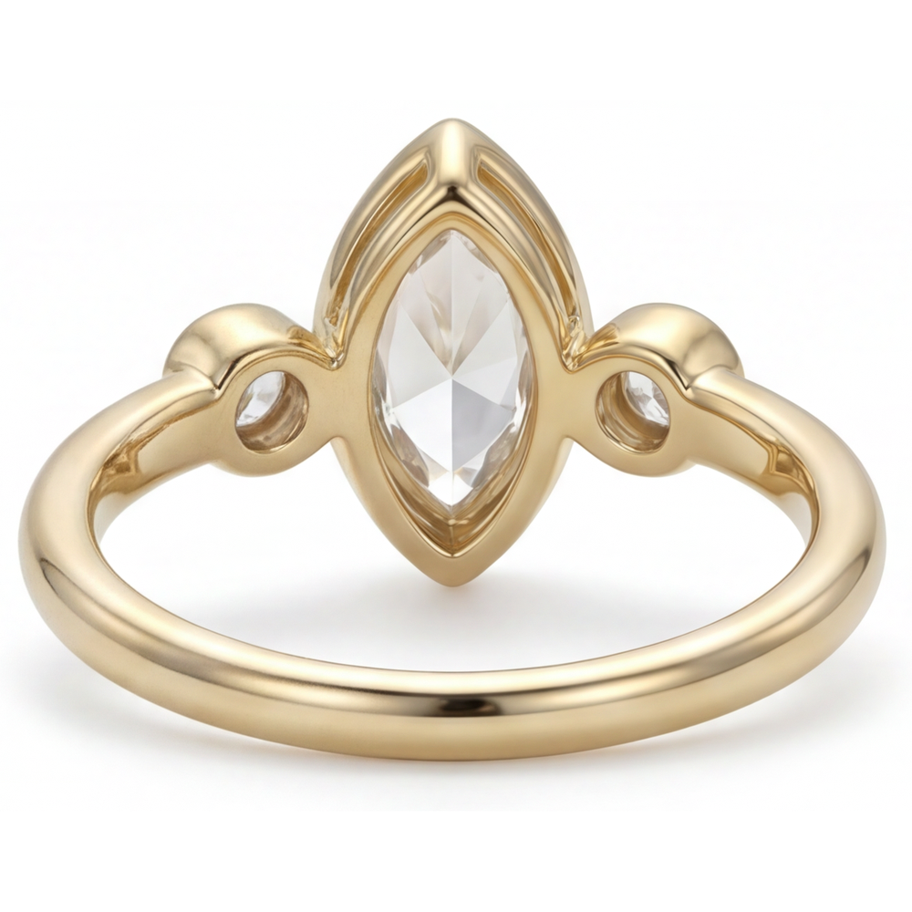 Taille Marquise Diamant bague en Or Jaune 14 Carats – vue de dessus