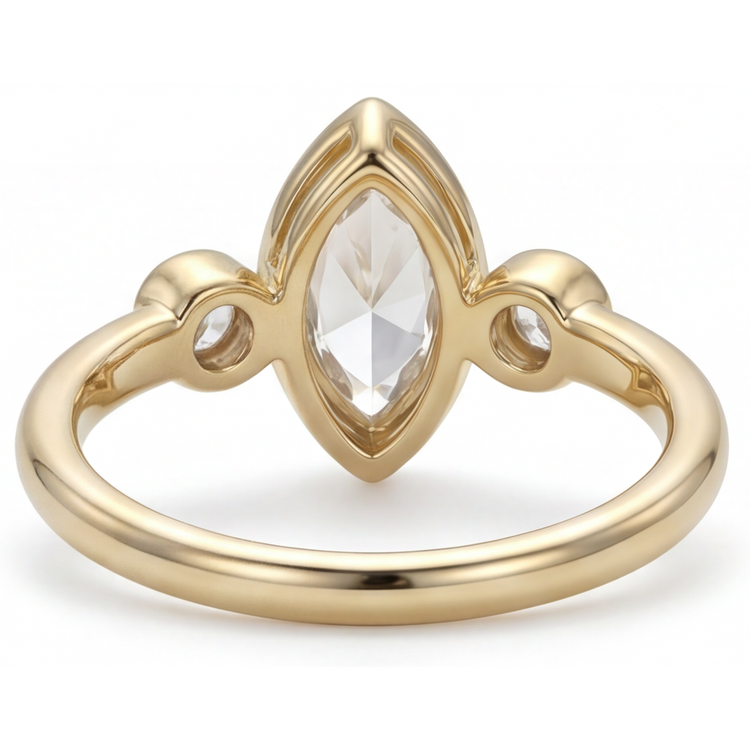 Taille Marquise Diamant bague en Or Jaune 14 Carats – vue de dessus