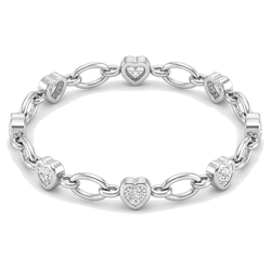 Bracelet Cœur en Diamant de Laboratoire 3 Carats à Maillons Ovales en Or Blanc 14 Carats, 7 Pouces