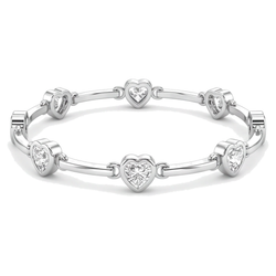 Bracelet cœur en diamant de laboratoire 4 carats à barrettes en Or Blanc 14 carats 7 pouces