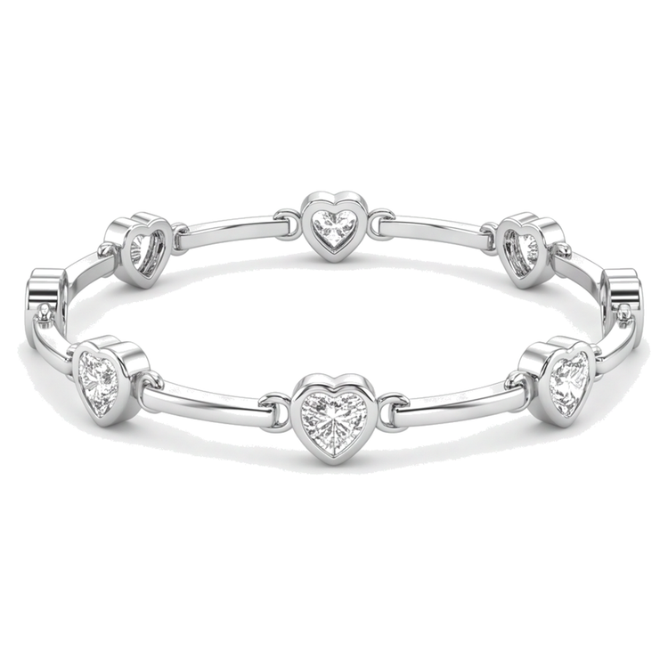 Bracelet cœur en diamant de laboratoire 4 carats à barrettes en Or Blanc 14 carats 7 pouces