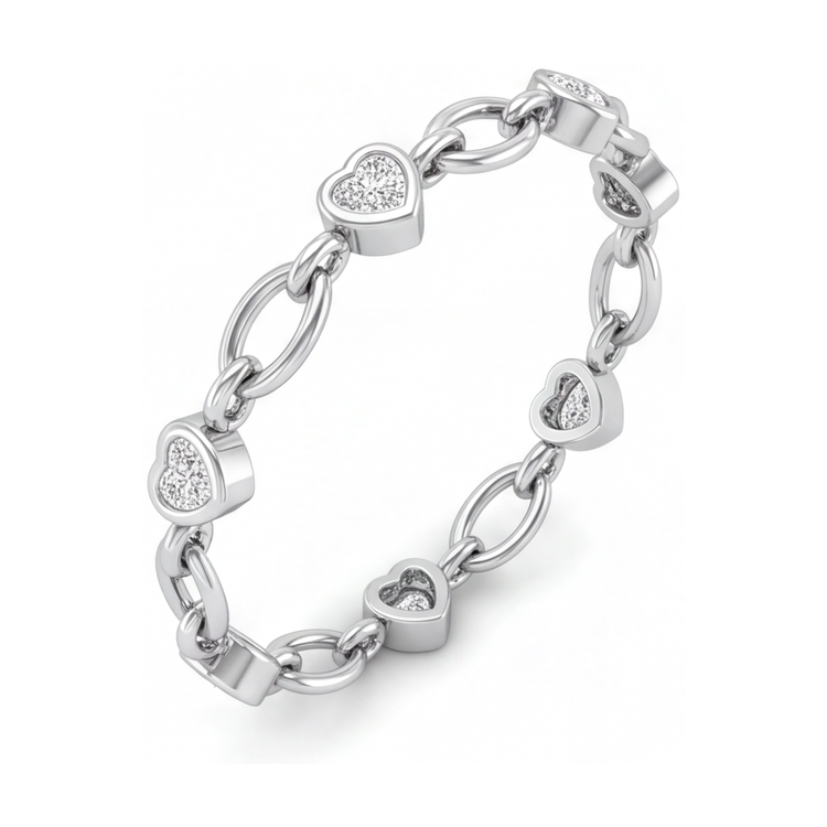 Bracelet Cœur en Diamant de Laboratoire 3 Carats à Maillons Ovales en Or Blanc 14 Carats, 7 Pouces