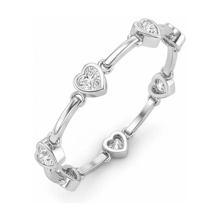 Bracelet Cœur à Barrettes en Diamants de Laboratoire 4 Carats en Or Blanc 14K, 7 Pouces