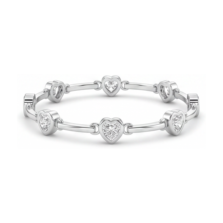 Bracelet cœur en diamant de laboratoire 4 carats à barrettes en Or Blanc 14 carats 7 pouces