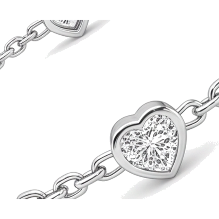 Bracelet station cœur en diamant de laboratoire 3 carats lunette or blanc 14 carats 7 pouces