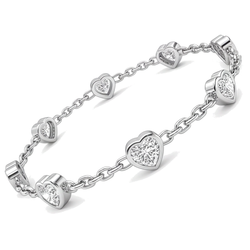Bracelet station cœur en diamant de laboratoire 3 carats lunette or blanc 14 carats 7 pouces