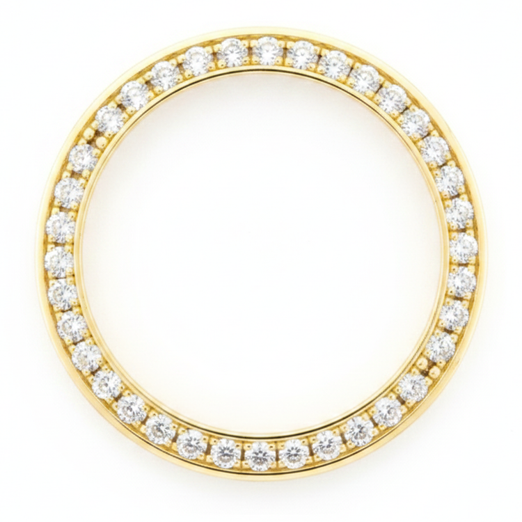 Lunette de montre en diamants 1 carat 28 mm pour Rolex Datejust en Or Jaune 14K véritable et naturel pavé rond