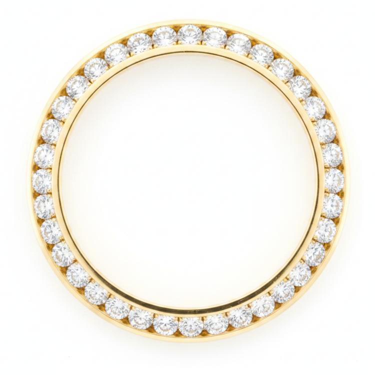 Lunette de montre en diamants naturels 1 carat 28 mm pour Rolex Datejust en Or Jaune 14K, diamants ronds serti rail