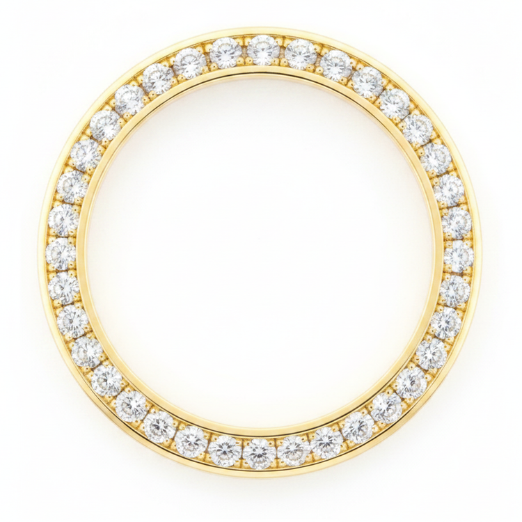Lunette de montre en diamants 2 carats 28 mm pour Rolex Datejust en Or Jaune 14K véritable pavé rond
