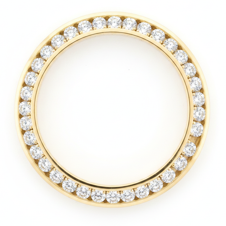 Lunette de montre en diamants 5 carats 28 mm pour Rolex Datejust en Or Jaune 14 carats, diamants naturels véritables, serti rail rond