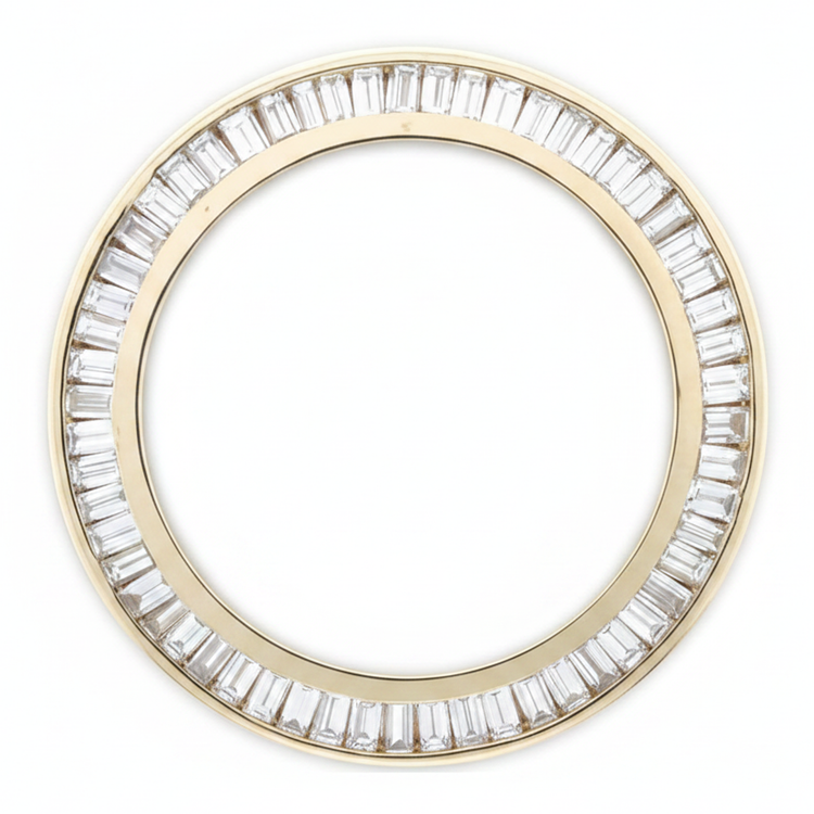 Lunette de montre à double rangée de diamants baguette 2,5 carats 28 mm pour Rolex Datejust en Or Jaune naturel 14K