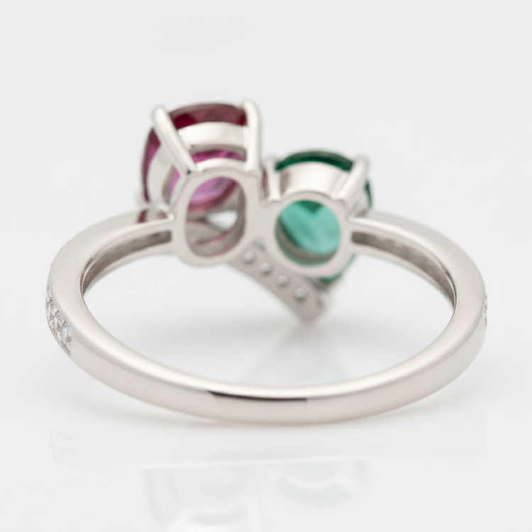 Bague de Fiançailles en Émeraude 1,5 Carat Véritable Verte Deux Pierres en Or Blanc 18 Carats