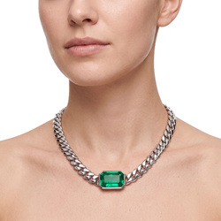 Collier coulissant en or à maille cubaine Miami avec émeraude Est-Ouest 27 carats