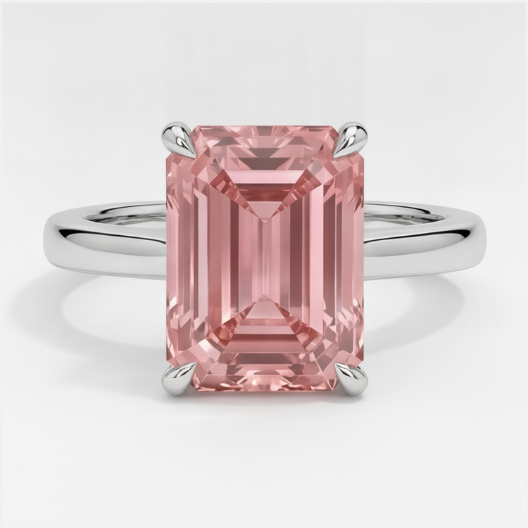 Bague Solitaire Saphir Padparadscha Couleur Pêche Véritable Taille Émeraude 2,5 Carats en Or Blanc 14 Carats