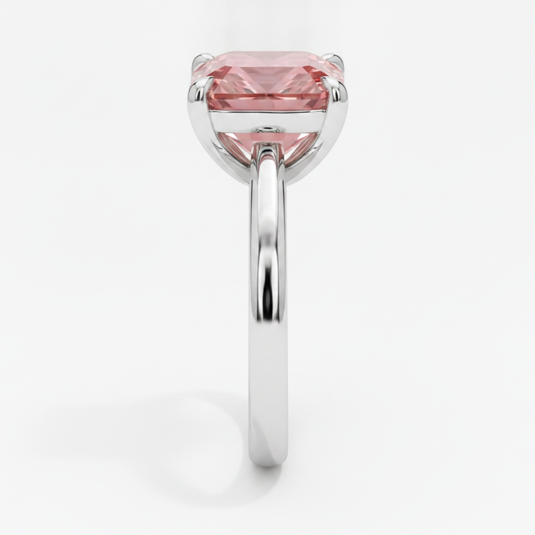 Bague Solitaire Saphir Padparadscha Couleur Pêche Véritable Taille Émeraude 2,5 Carats en Or Blanc 14 Carats