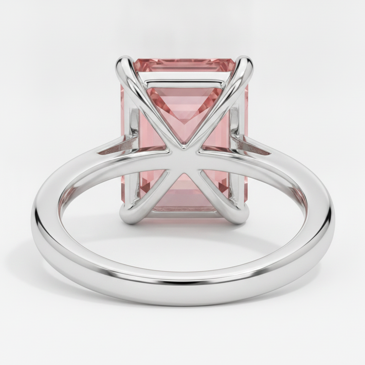 Bague Solitaire Saphir Padparadscha Couleur Pêche Véritable Taille Émeraude 2,5 Carats en Or Blanc 14 Carats