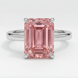 Bague solitaire saphir Padparadscha véritable couleur pêche taille émeraude 2,5 carats en Or Blanc 14 carats