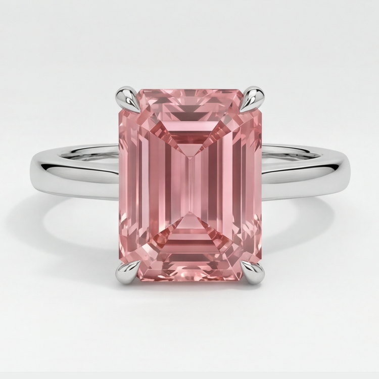 Bague solitaire saphir Padparadscha véritable couleur pêche taille émeraude 2,5 carats en Or Blanc 14 carats