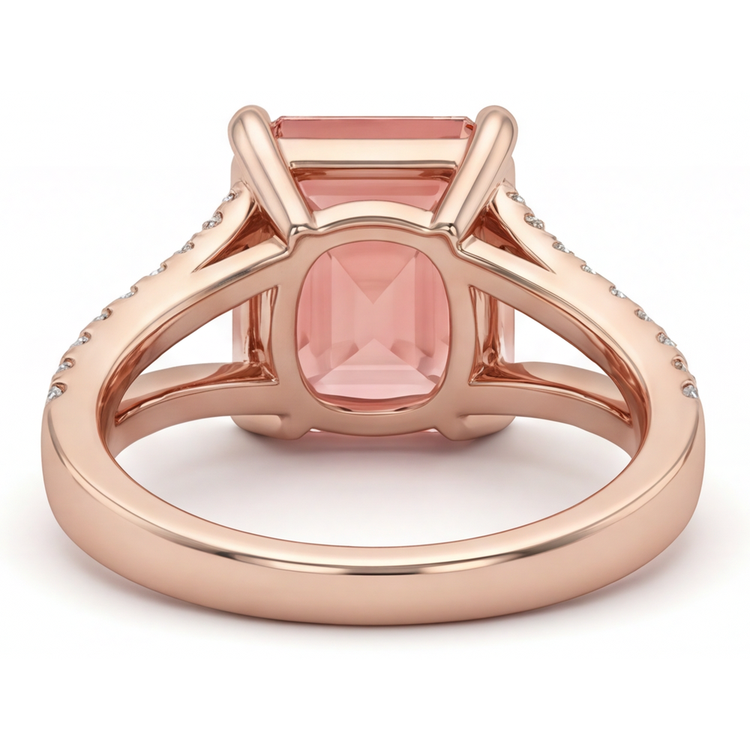 Bague de Fiançailles Saphir Pêche de laboratoire 4,3 Carats taille Émeraude Padparadscha Pavé Or Rose 14K