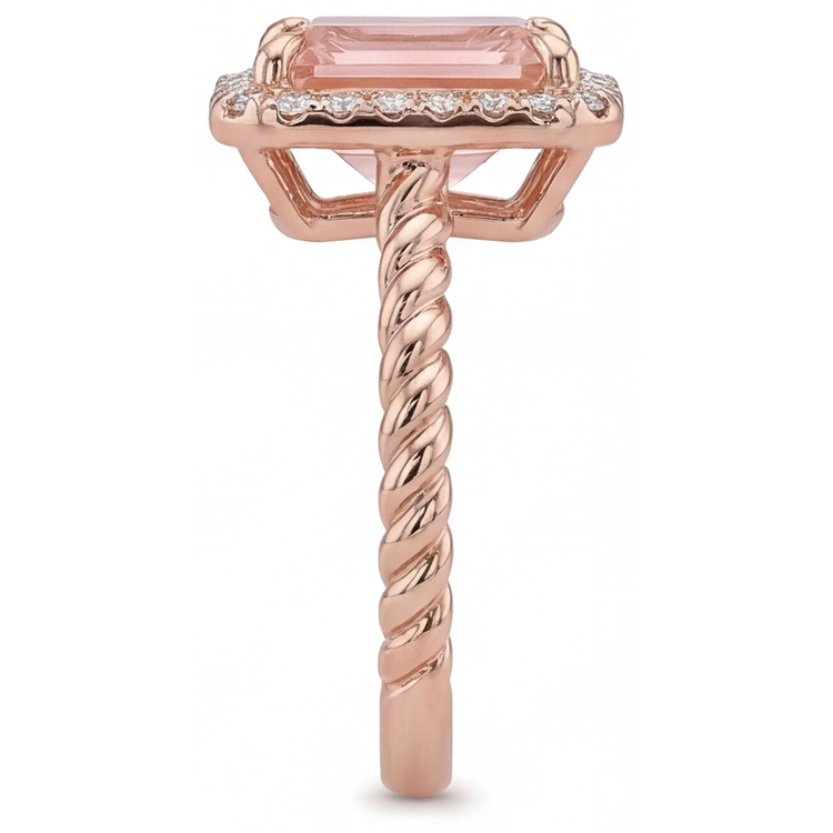 Bague en saphir padparadscha orange 2,5 carats avec Halo d'émeraudes véritables en Or Rose 14 carats