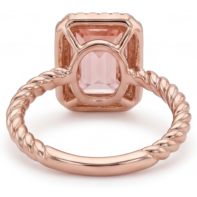 Bague en saphir padparadscha orange 2,5 carats avec Halo d'émeraudes véritables en Or Rose 14 carats