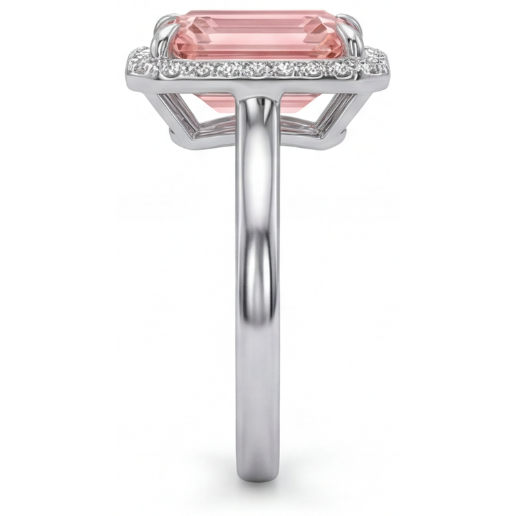 Bague de Fiançailles en Saphir Pêche 2,8 Carats, Véritable Émeraude, Halo Padparadscha, Or Blanc 14K