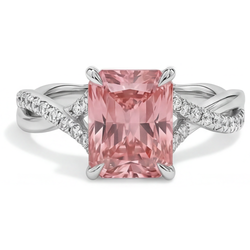 Bague pavée en Or Blanc 14 carats, saphir padparadscha pêche de 2,8 carats et émeraude véritable