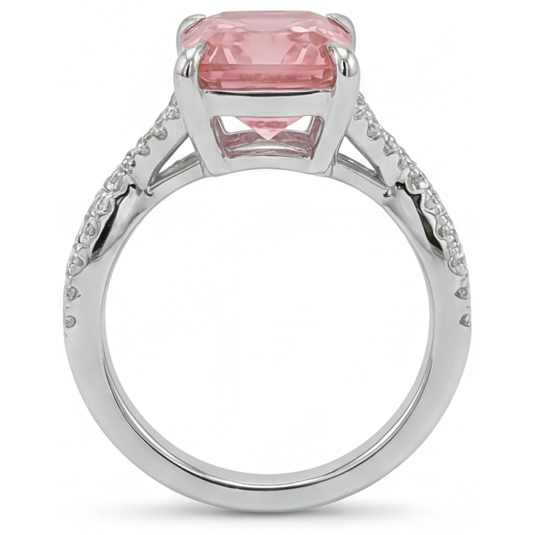 Bague croisée en Or Blanc 14K avec saphir padparadscha couleur pêche de 3,3 carats et émeraude véritable