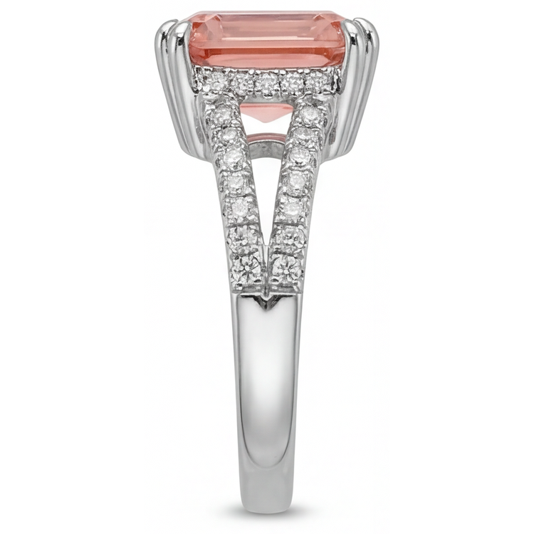 Bague ancienne en Or Blanc 14 carats, saphir Padparadscha 3,3 carats, émeraude véritable et anneau fendu