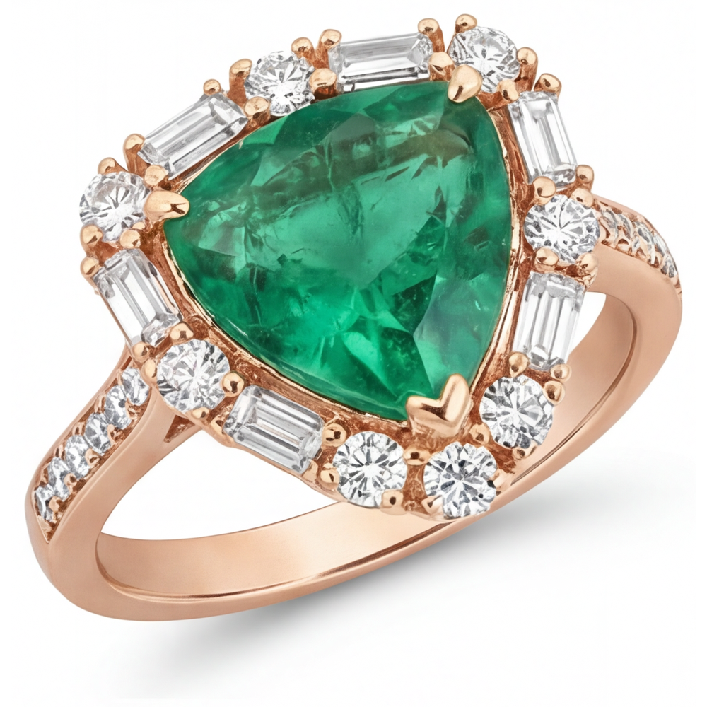 Émeraude Colombienne Bague de Fiançailles Halo – vue de face