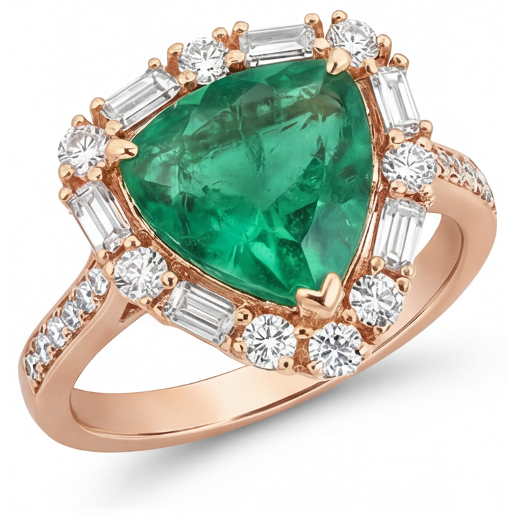 Émeraude Colombienne Bague de Fiançailles Halo – vue de face