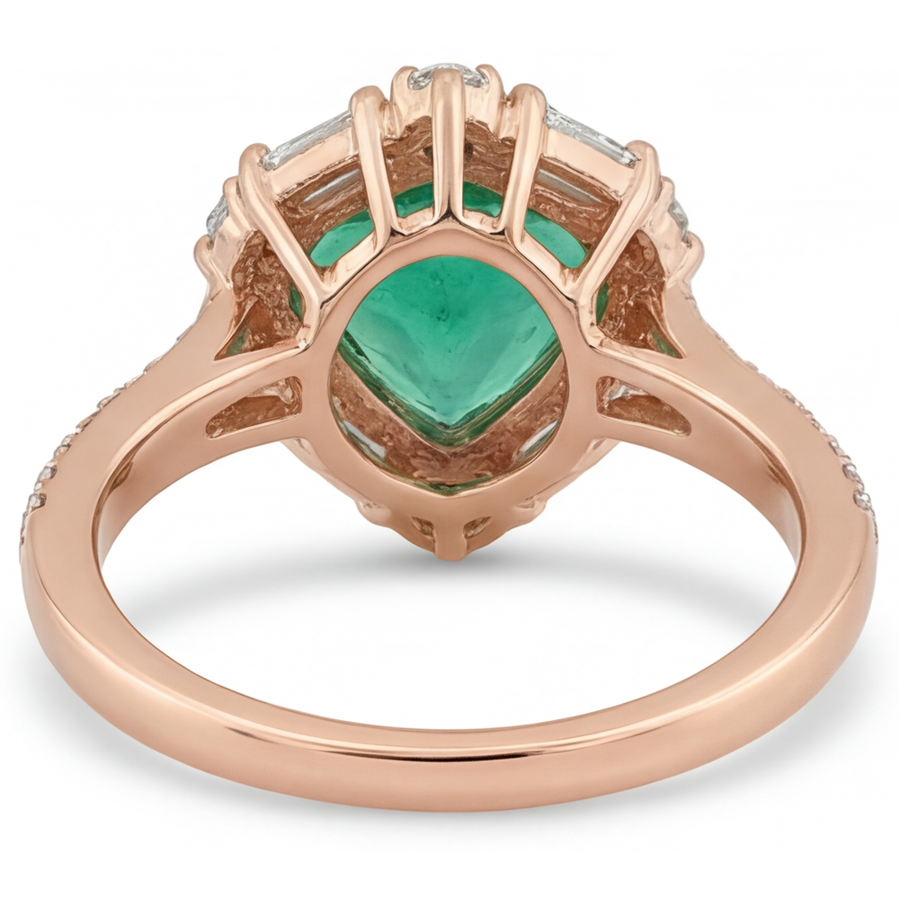 Bague de Fiançailles Halo Or Rose 14 Carats avec Émeraude Colombienne – vue de dessus