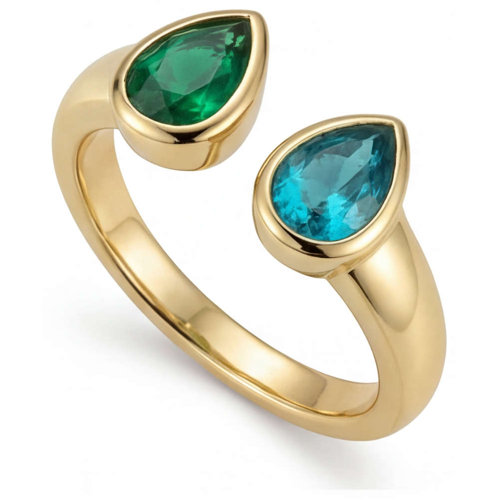 Émeraude Colombienne Bague Trilogie 2 carats Or 14K Jaune – vue de côté