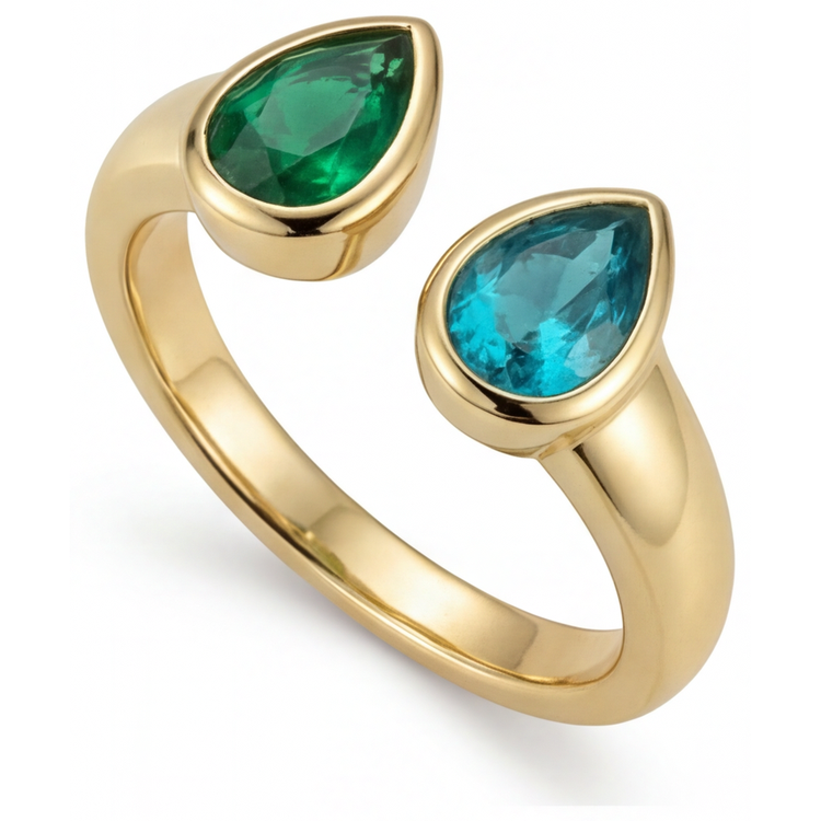 Émeraude Colombienne Bague Trilogie 2 carats Or 14K Jaune – vue de côté