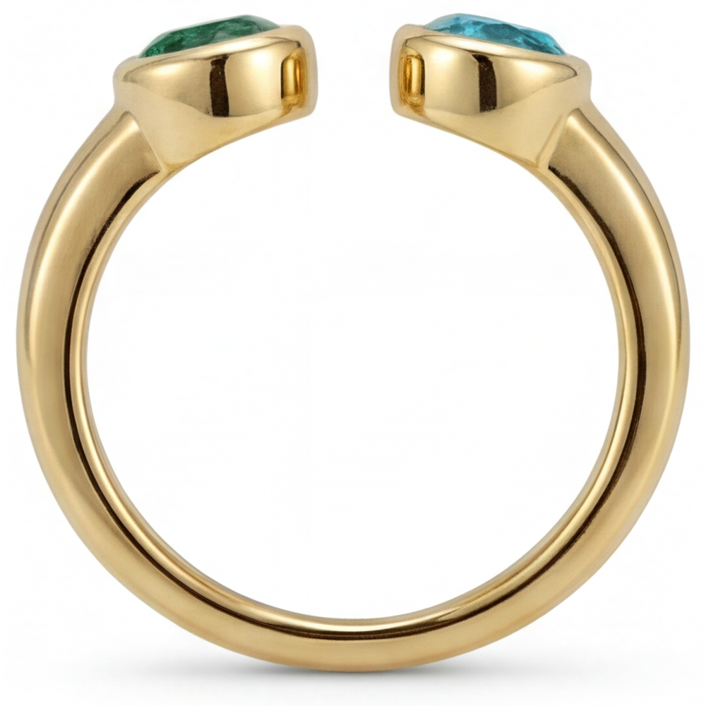 Bague Trilogie Or 14K Jaune avec Émeraude Colombienne – vue de profil