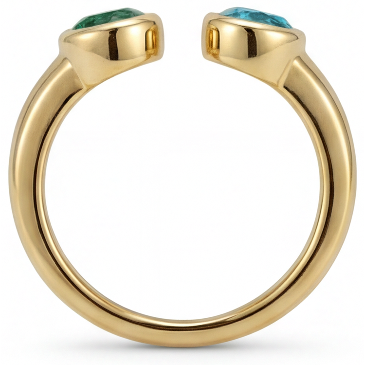 Bague Trilogie Or 14K Jaune avec Émeraude Colombienne – vue de profil