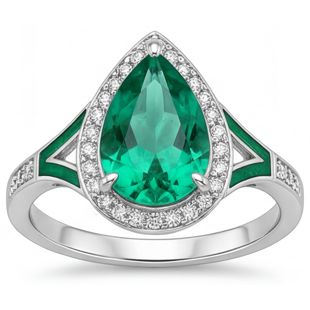 Goutte Émeraude Fine bague en Or Blanc 14 Carats – vue principale