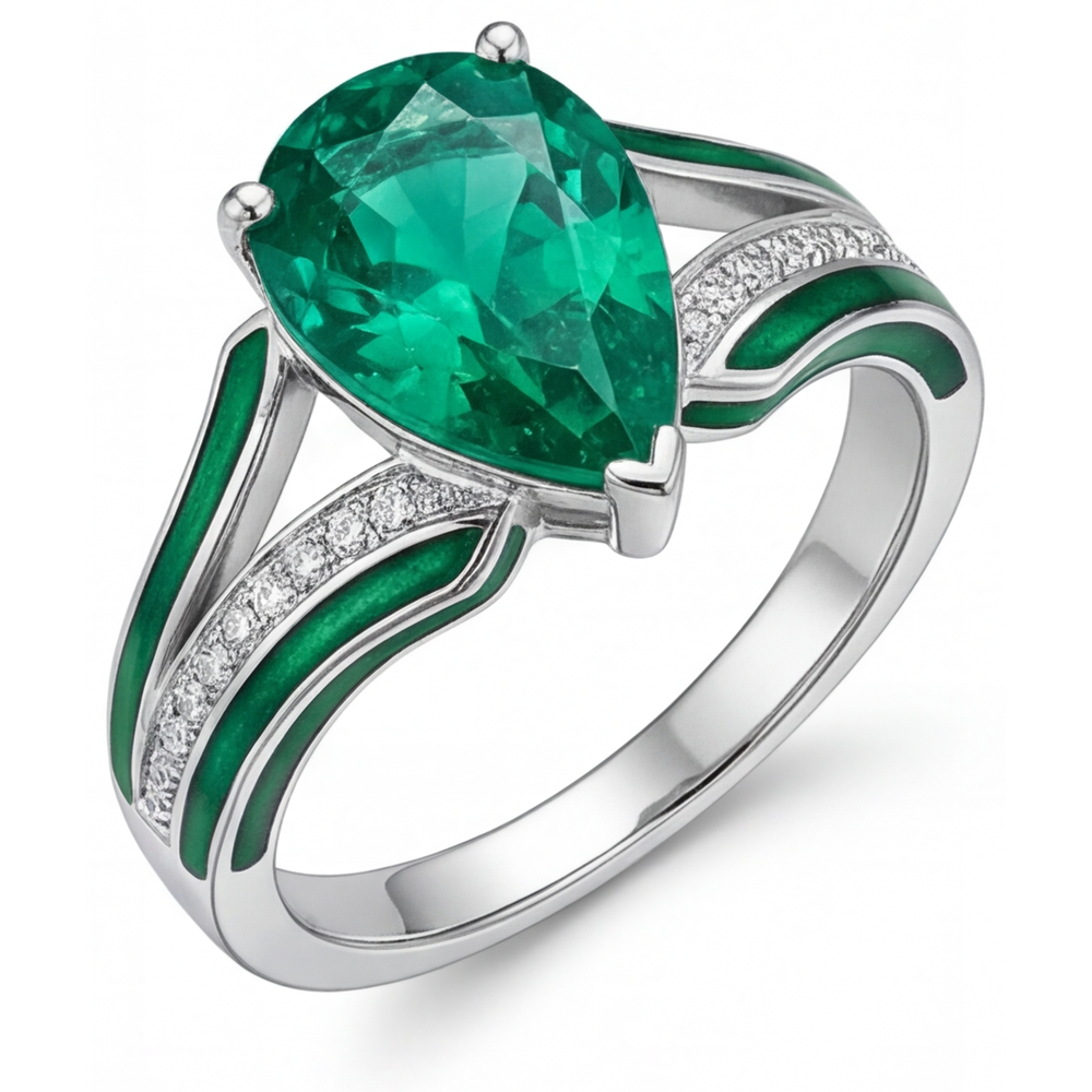 Goutte Émeraude Fine bague en Or Blanc 14 Carats – vue principale