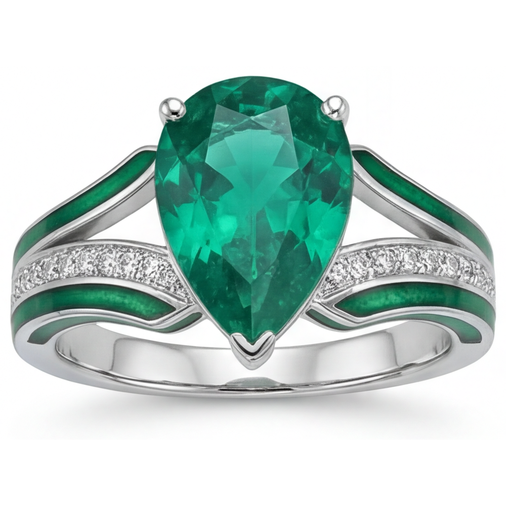 Émeraude Fine Bague Pierre Précieuse – vue de face