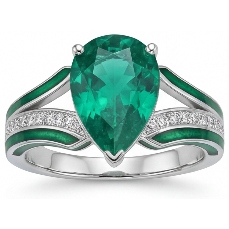 Émeraude Fine Bague Pierre Précieuse – vue de face