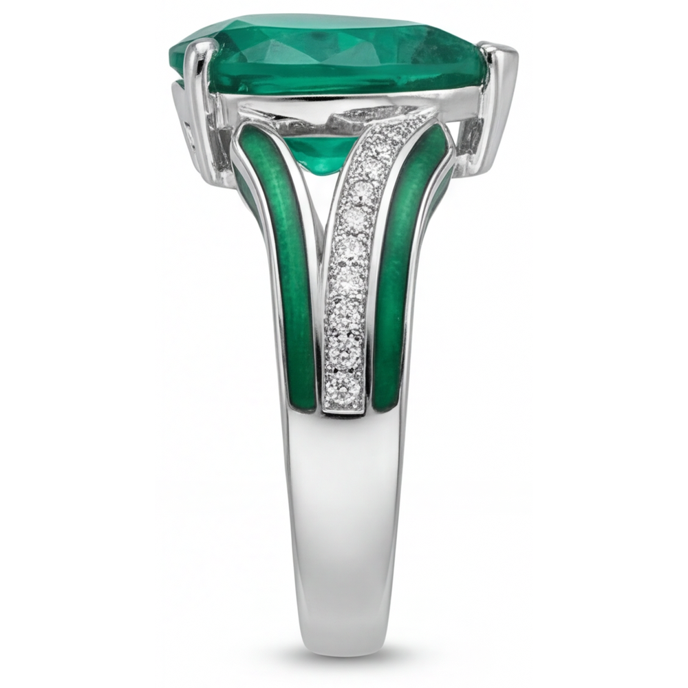 Émeraude Fine Bague Pierre Précieuse 2,50 carats Or Blanc 14 Carats – vue de profil