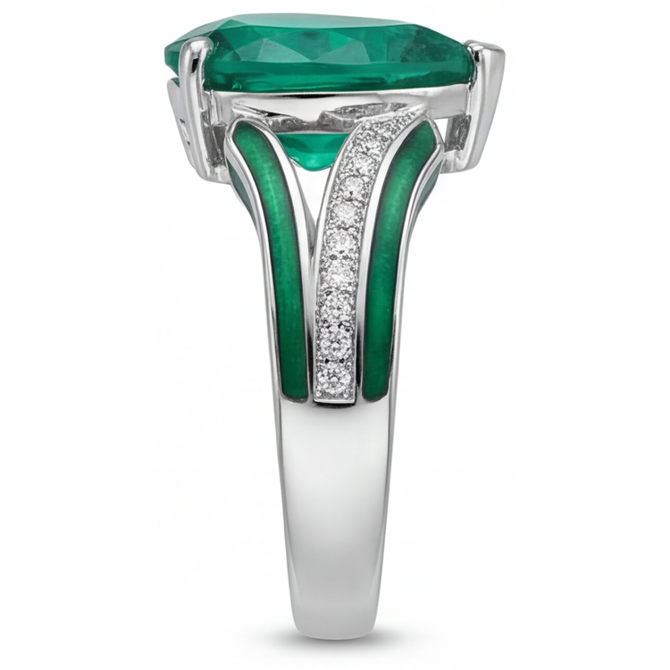 Émeraude Fine Bague Pierre Précieuse 2,50 carats Or Blanc 14 Carats – vue de profil