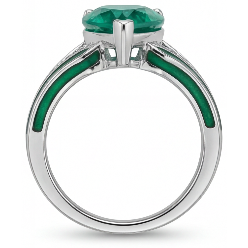 Émeraude Fine Goutte Bague Pierre Précieuse en Or Blanc 14 Carats – vue de dessus