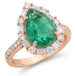 5 carats Émeraude Fine Bague Sertie Halo en Or 14K Rose