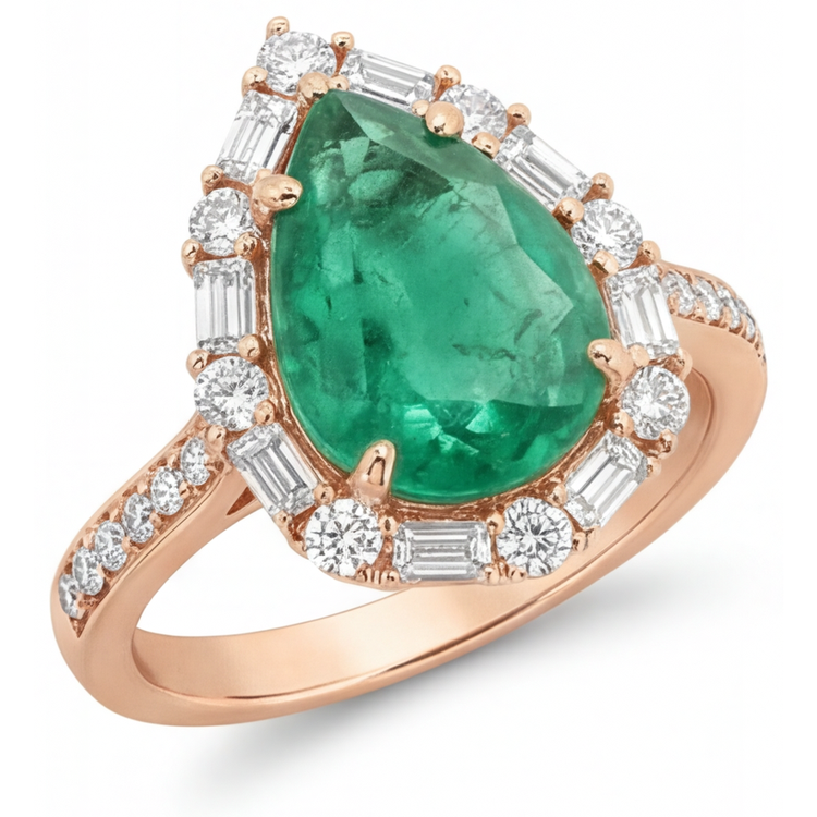 Fait à la main Émeraude Fine Bague Sertie Halo 5 carats – vue principale