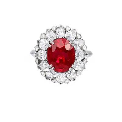 Diamants ronds et taille poire avec bague en rubis 17.75 ct en or blanc 14K