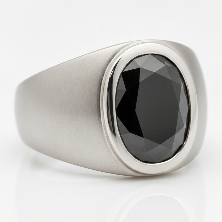 Bague de Fiançailles en Diamant Noir 3,79 Carats Véritable Ovale Fantaisie Lunette Platine