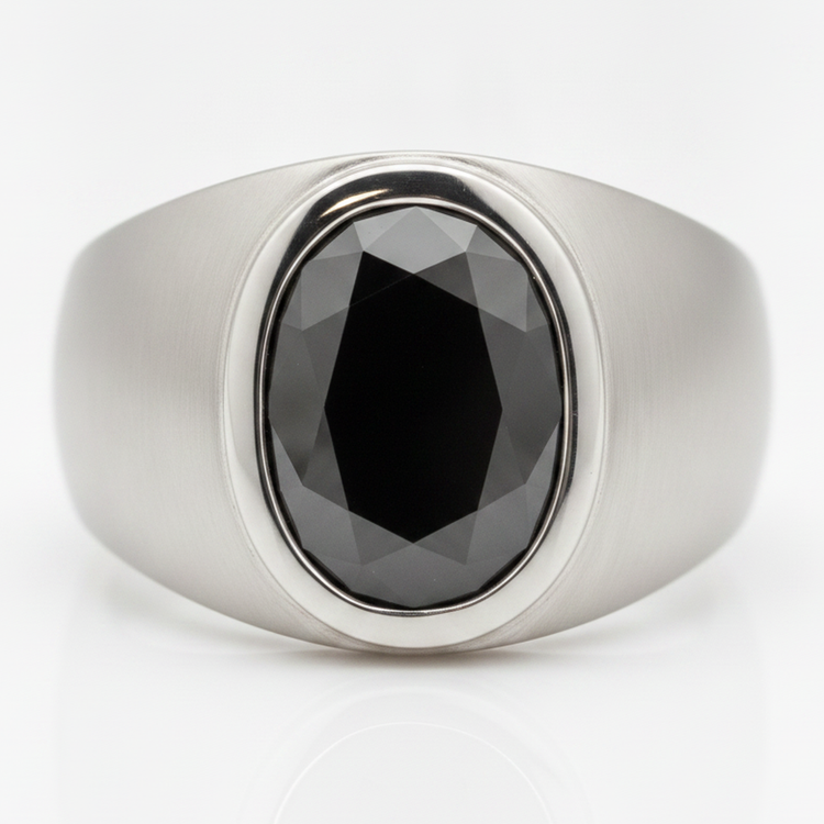 Bague de Fiançailles en Diamant Noir 3,79 Carats Véritable Ovale Fantaisie Lunette Platine